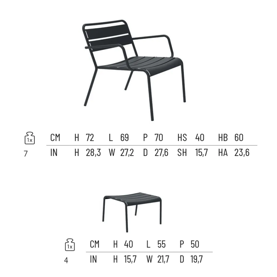 Chaise longue de exterior con reposapiés de metal Made in Italy - Amina Viadurini