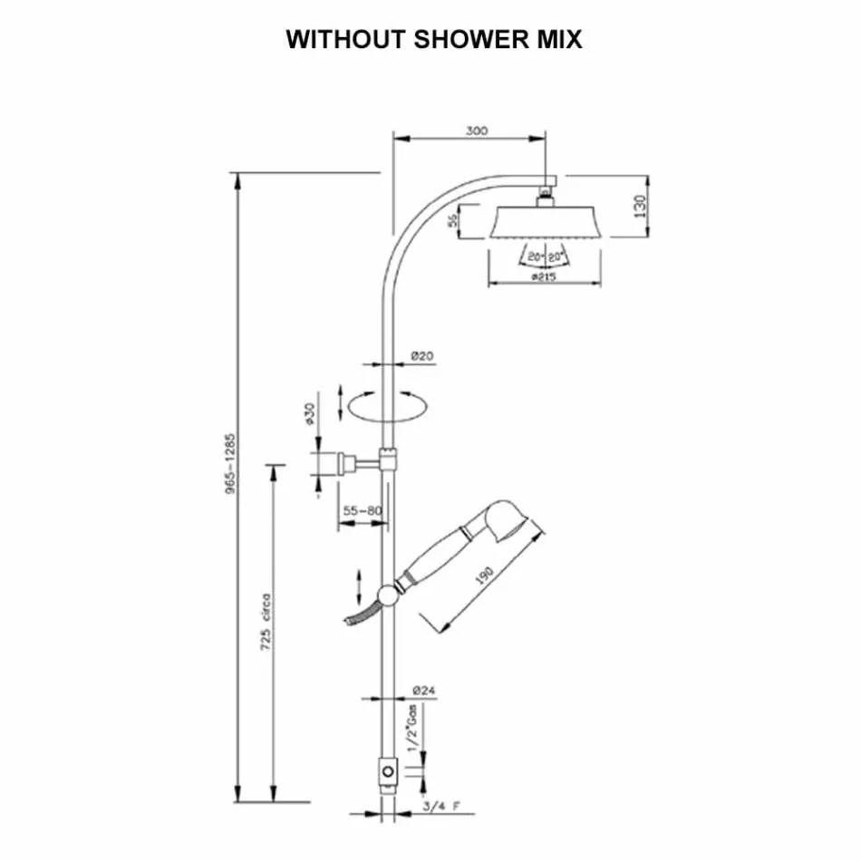 Columna de ducha clásica de latón con cabezal de ducha redondo Made in Italy - Yari Viadurini