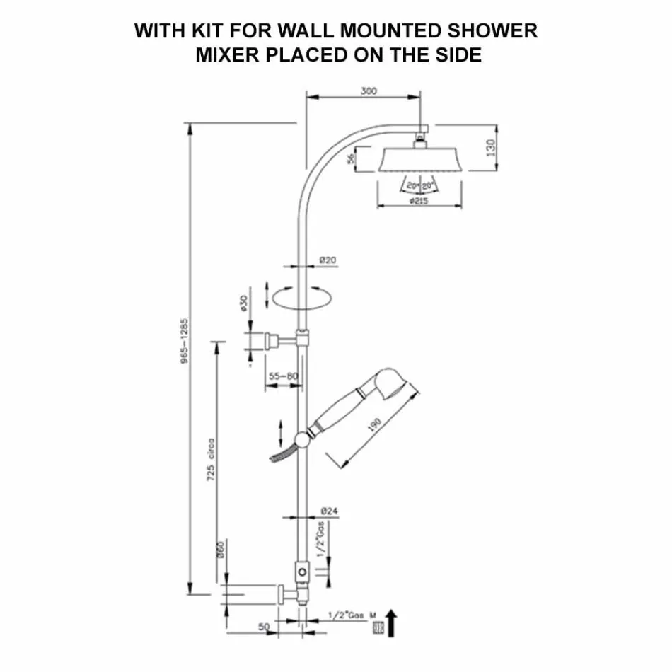 Columna de ducha clásica de latón con cabezal de ducha redondo Made in Italy - Yari Viadurini