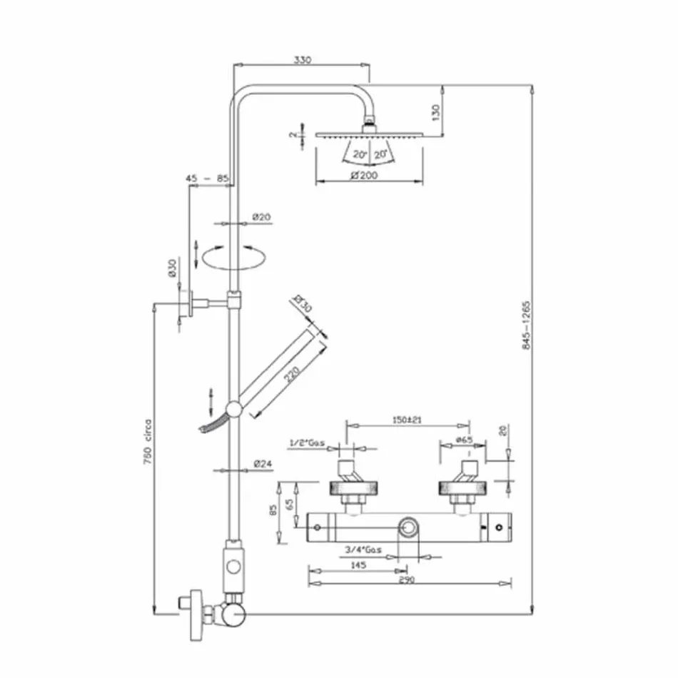 Columna de ducha con cabezal de ducha de acero ultrafino Made in Italy - Studio Viadurini