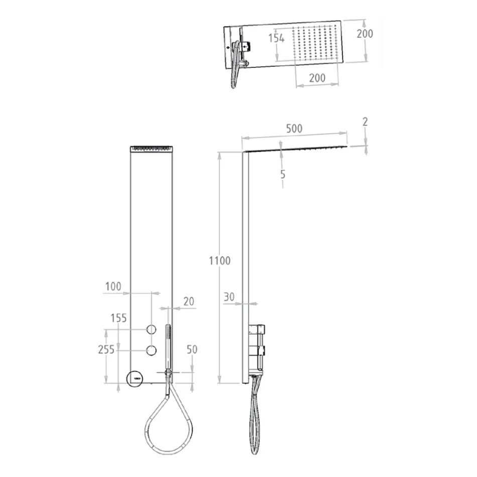 Columna de ducha de acero con rociador de lluvia fabricada en Italia - Sailor Viadurini
