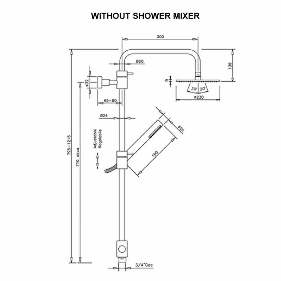 Columna de ducha de latón con ducha de abs y cabezal de ducha Made in Italy - Campana Viadurini