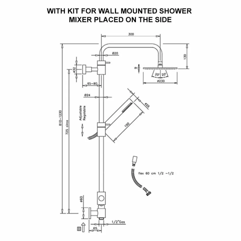 Columna de ducha de latón con ducha de abs y cabezal de ducha Made in Italy - Campana Viadurini