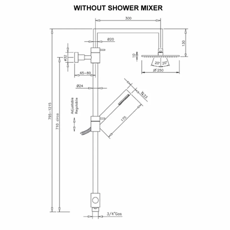 Columna de ducha de latón con cabezal de ducha cuadrado de acero Made in Italy - Lipari Viadurini