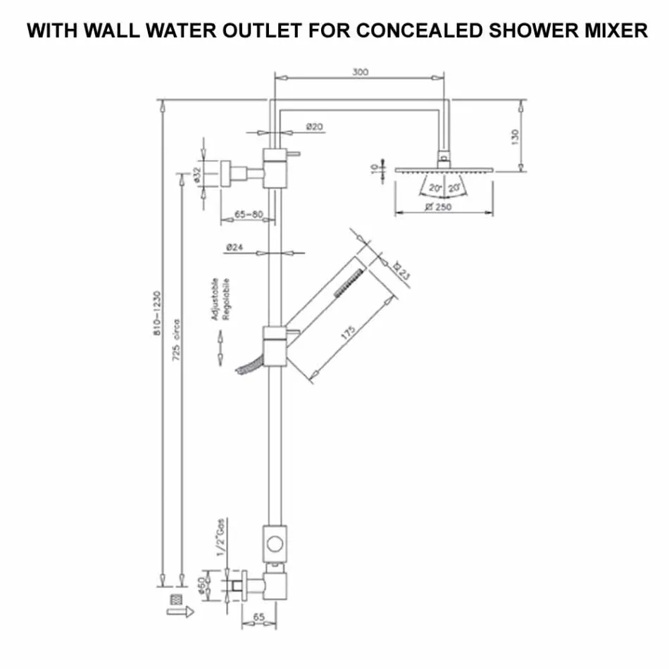 Columna de ducha de latón con cabezal de ducha cuadrado de acero Made in Italy - Lipari Viadurini