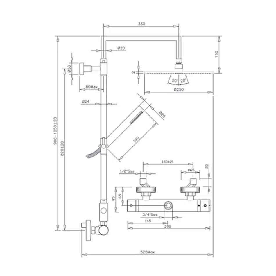 Columna de ducha de latón con cabezal de ducha redondo ultrafino Made in Italy - Merio Viadurini