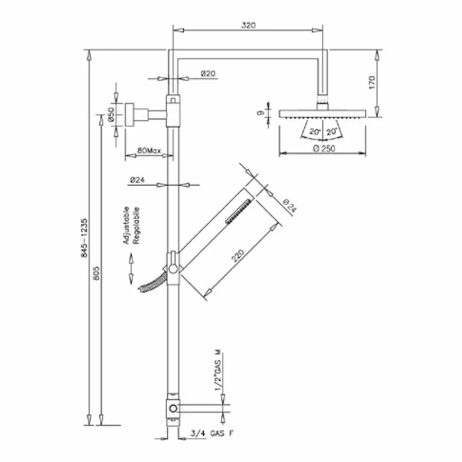 Columna de ducha en latón cromado con ducha de mano de abs fabricada en Italia - Selvio Viadurini