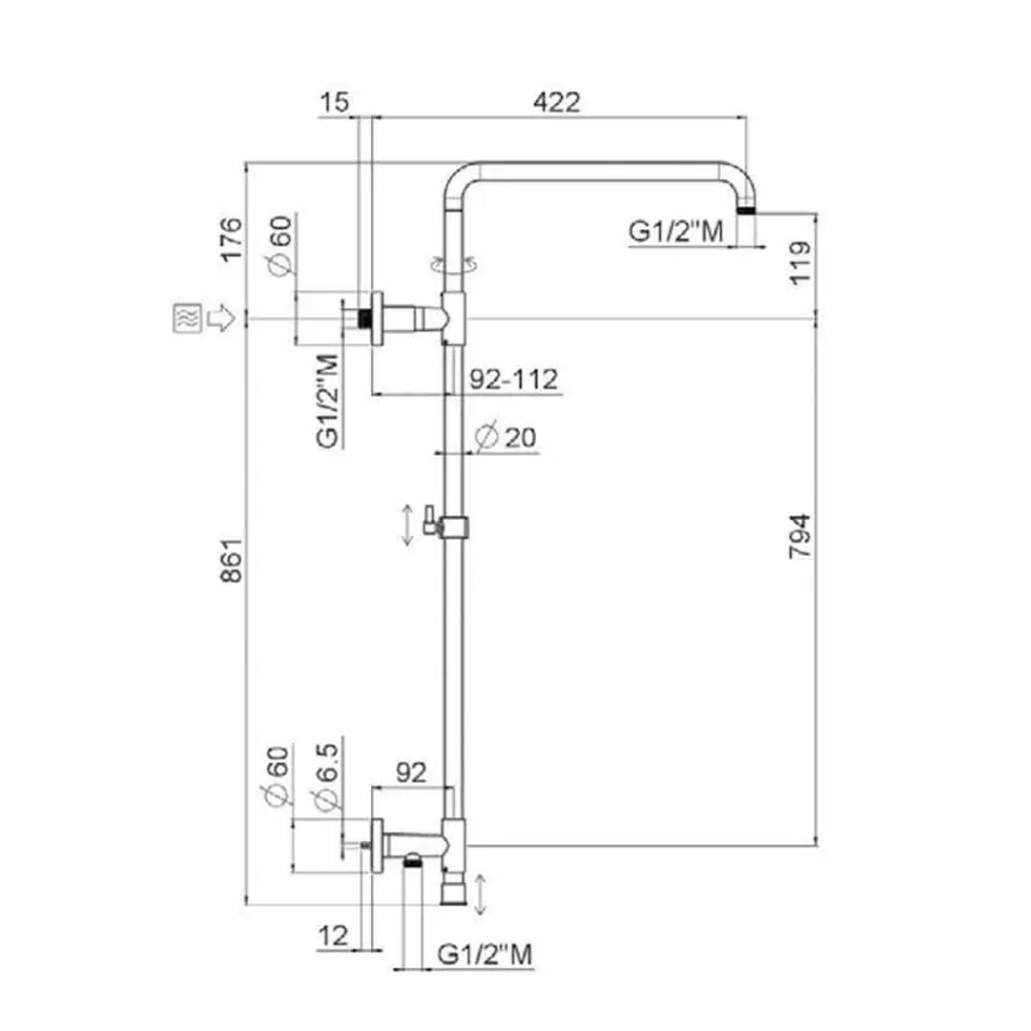 Columna de ducha de latón cromado con rociador de acero Made in Italy - Daino Viadurini