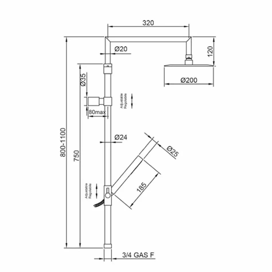 Columna de ducha de latón cromado con cabezal de ducha ultradelgado Made in Italy - Primo Viadurini