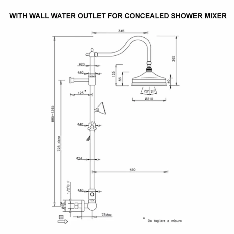 Columna de ducha de latón sin mezclador Diseño clásico Made in Italy - Yunda Viadurini