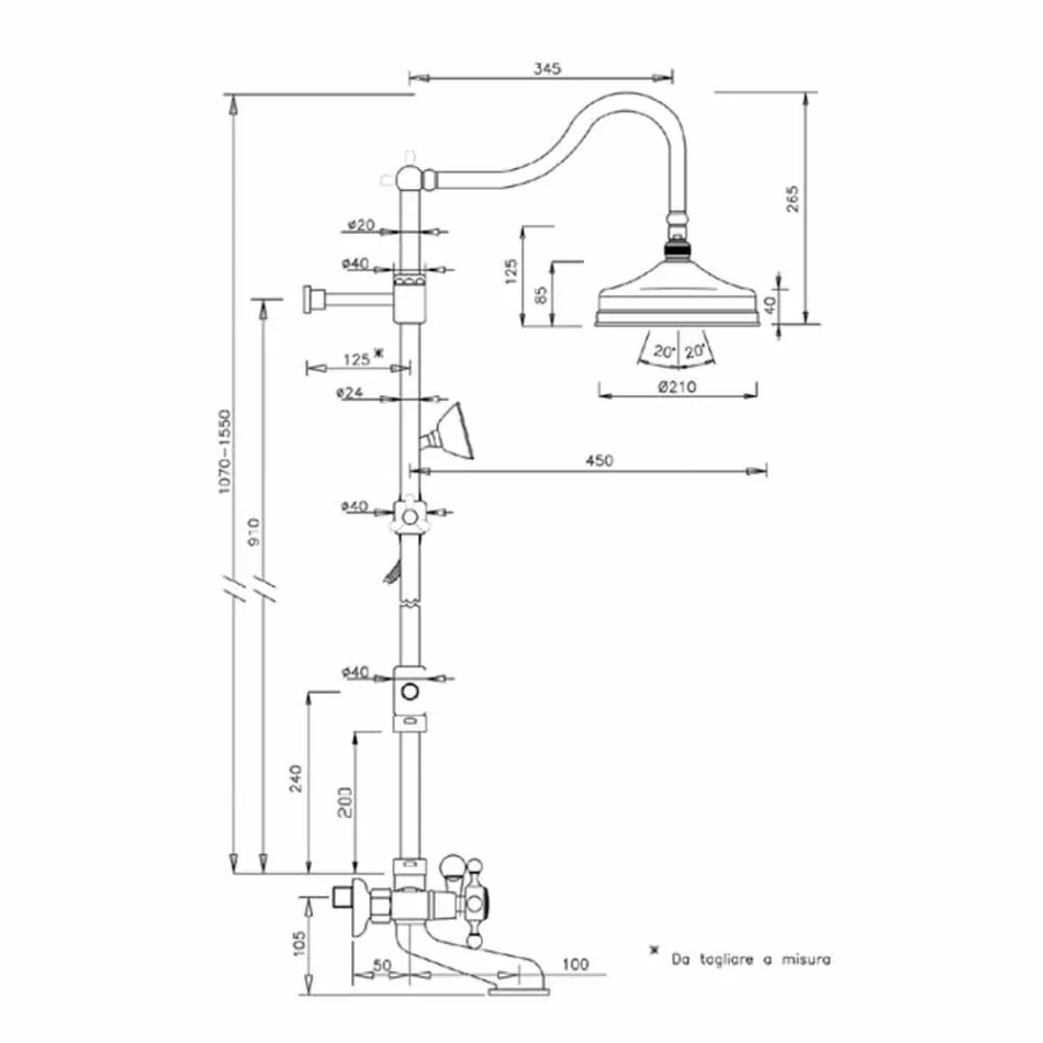 Columna de ducha ajustable de latón con grupo de baño Made in Italy - Fedrio Viadurini