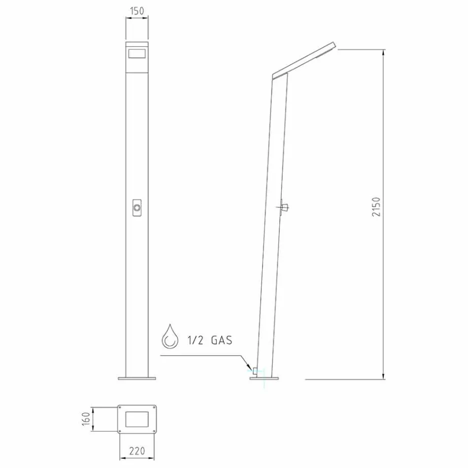 Columna de ducha solar para exteriores en acero inoxidable Made in Italy - Werner Viadurini