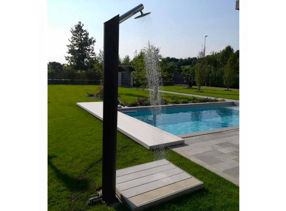Columna de ducha solar para jardín en acero inoxidable negro Made in Italy - Werner Viadurini
