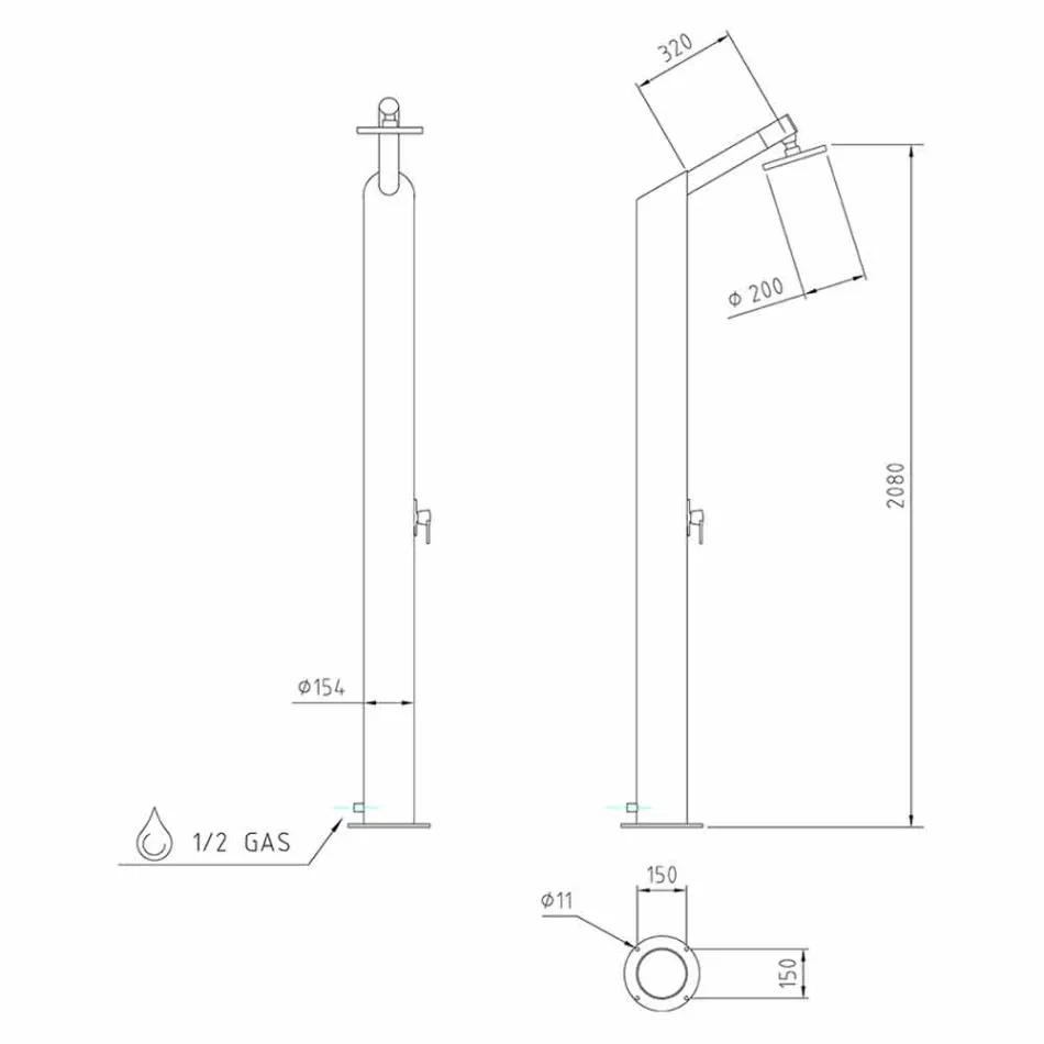Columna de ducha solar para jardín en acero inoxidable negro Made in Italy - Werner Viadurini