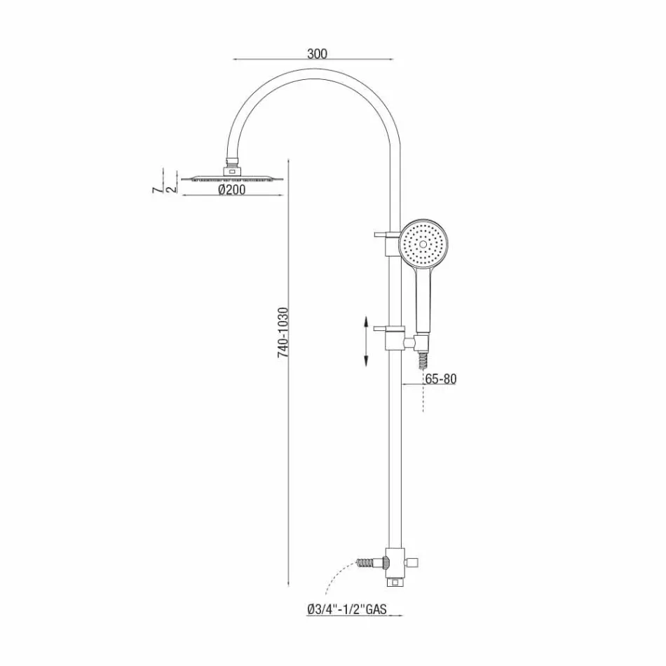 Columna de ducha telescópica de latón con cabezal de ducha redondo Made in Italy - Lenio Viadurini