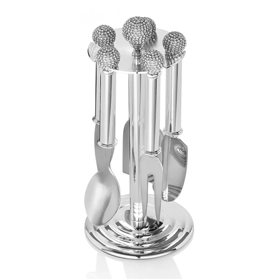 Cuchillos para queso en metal plateado con cristales 5 piezas - Marfio Viadurini