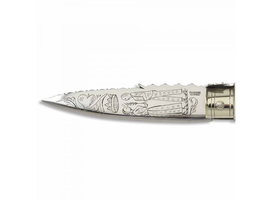 Antiguo cuchillo de amor hecho a mano en cuerno y acero fabricado en Italia - Amour Viadurini