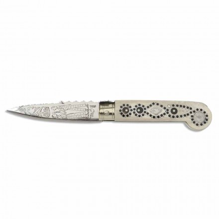 Antiguo cuchillo de amor hecho a mano en cuerno y acero fabricado en Italia - Amour Viadurini