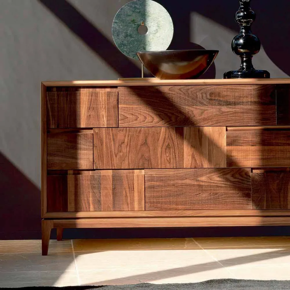 Cómoda de 3 cajones de diseño moderno en nogal macizo, Nino Viadurini