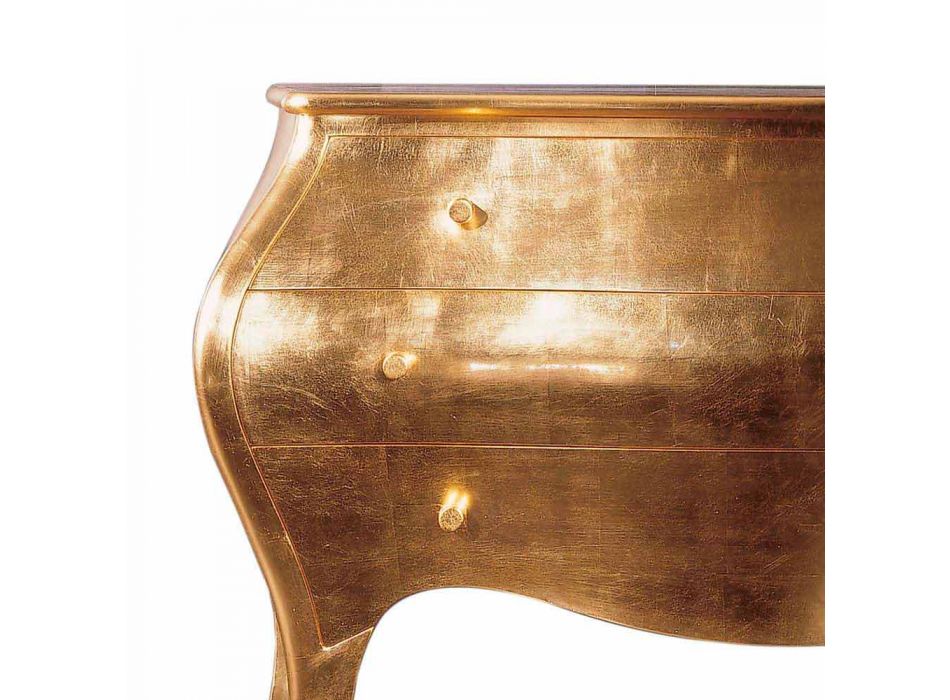 Cómoda 3 cajones en diseño de madera maciza de oro, hecha en Italia, Giotto