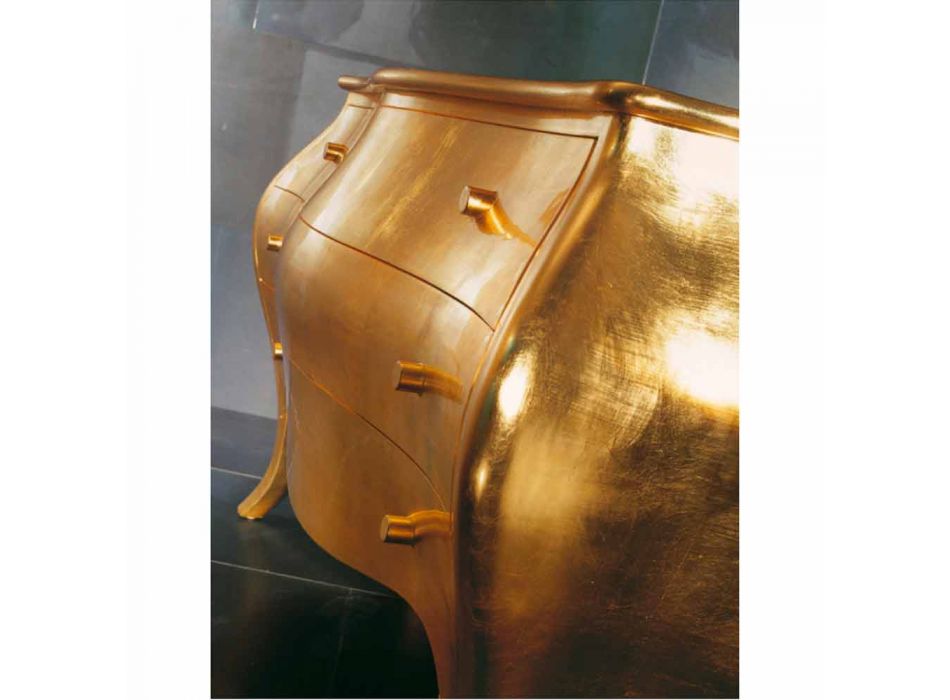Cómoda 3 cajones en diseño de madera maciza de oro, hecha en Italia, Giotto Viadurini