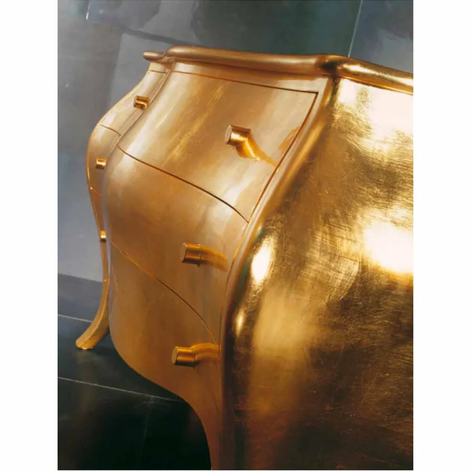 Cómoda 3 cajones en diseño de madera maciza de oro, hecha en Italia, Giotto Viadurini