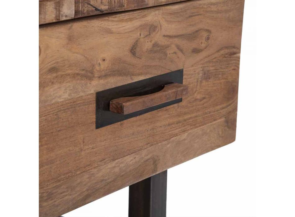 Cómoda en madera de acacia y hierro con 3 cajones de diseño moderno - Esmeralda Viadurini
