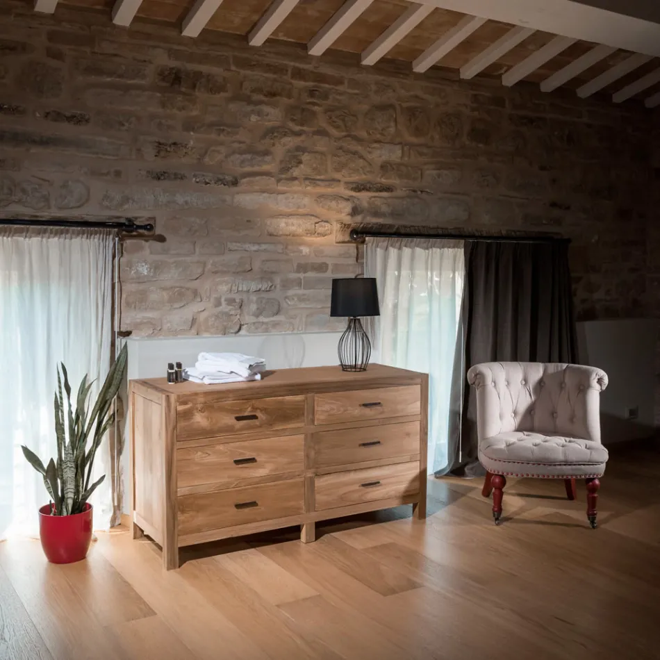 Cómoda de teca maciza con 6 cajones - Muay Viadurini