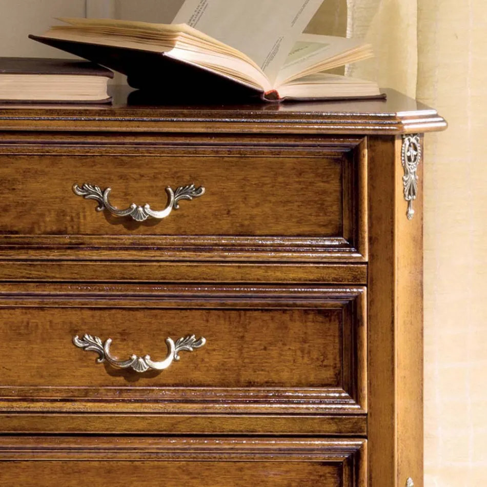 Mesita de noche para dormitorio en madera de nogal 3 cajones Made in Italy - Richard Viadurini