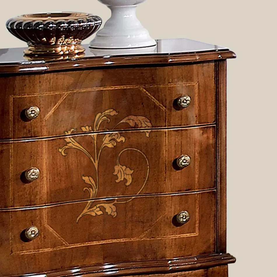 Mesita de Noche con 3 Cajones en Madera de Nogal Bassano Made in Italy - Lujo Viadurini