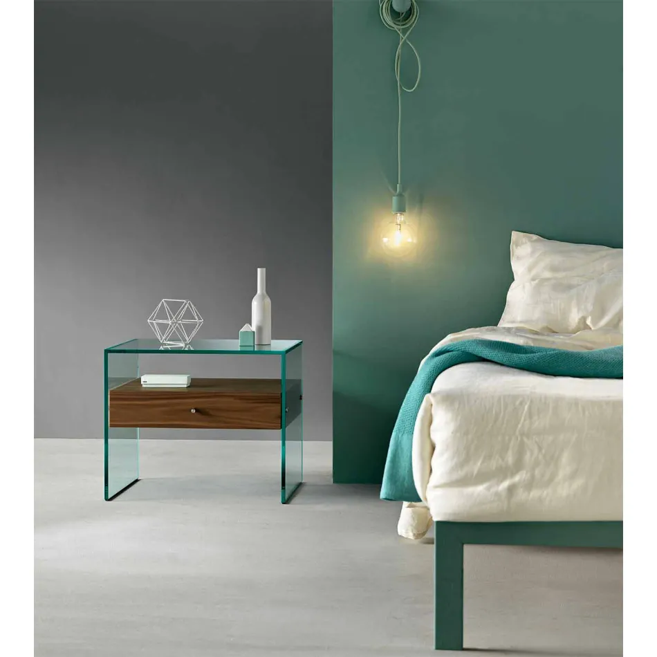 Mesita de noche de diseño moderno en vidrio extra claro Made in Italy - Secret Viadurini