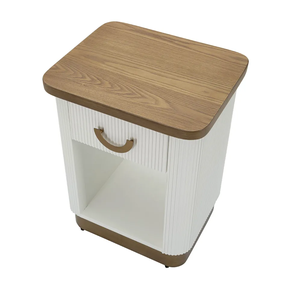 Mesita de noche de madera decorada con líneas en relieve con cajón y estante - Rachel Viadurini