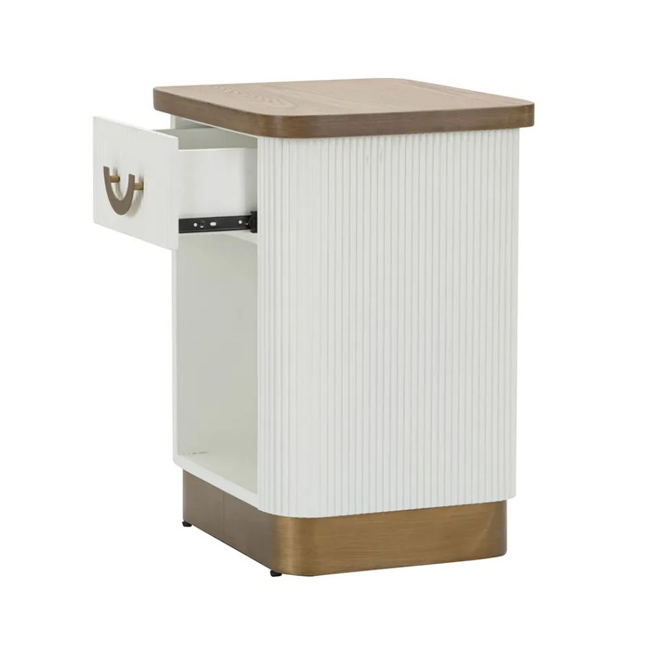 Mesita de noche de madera decorada con líneas en relieve con cajón y estante - Rachel Viadurini