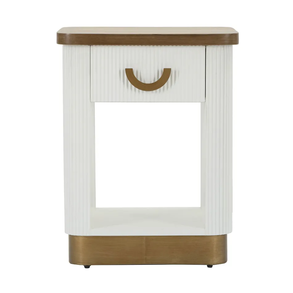 Mesita de noche de madera decorada con líneas en relieve con cajón y estante - Rachel Viadurini