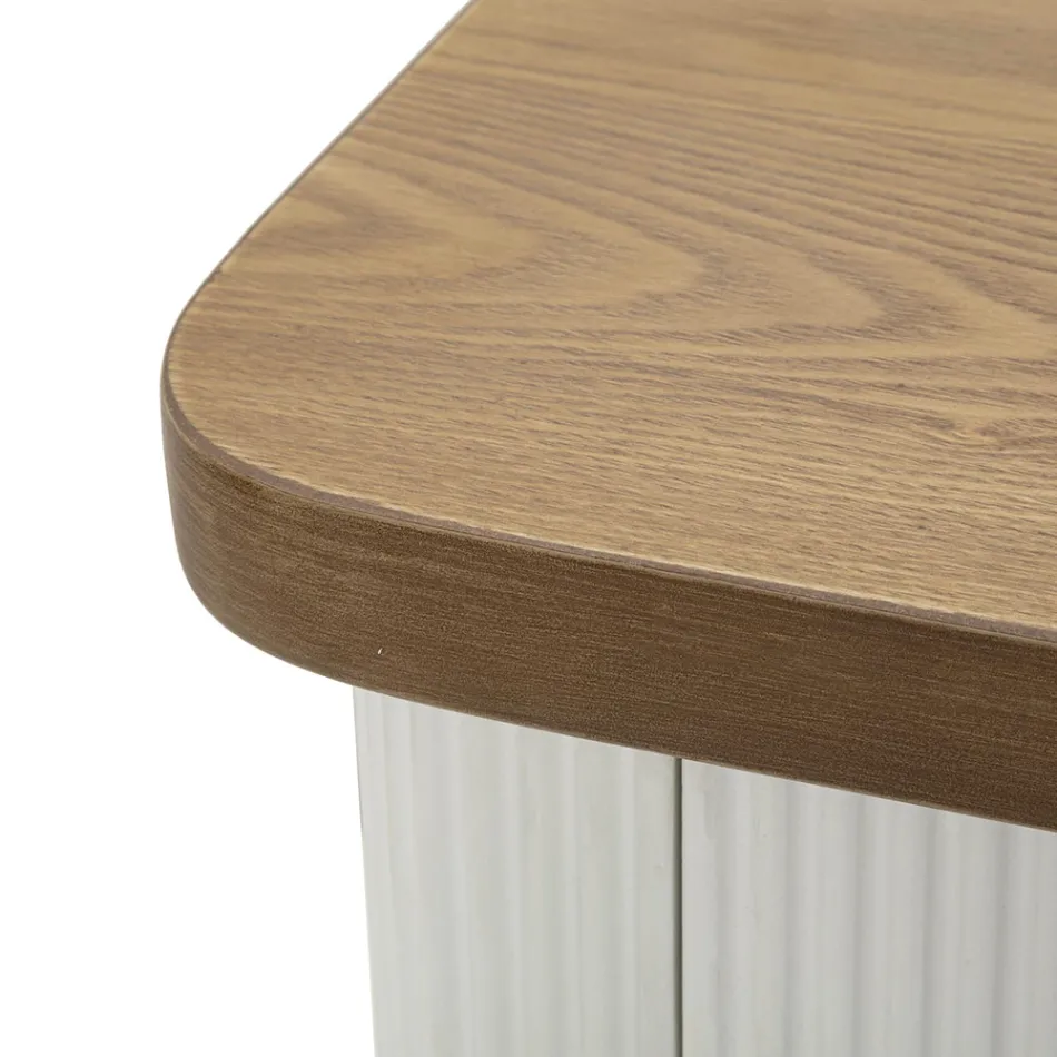 Mesita de noche de madera decorada con líneas en relieve con cajón y estante - Rachel Viadurini