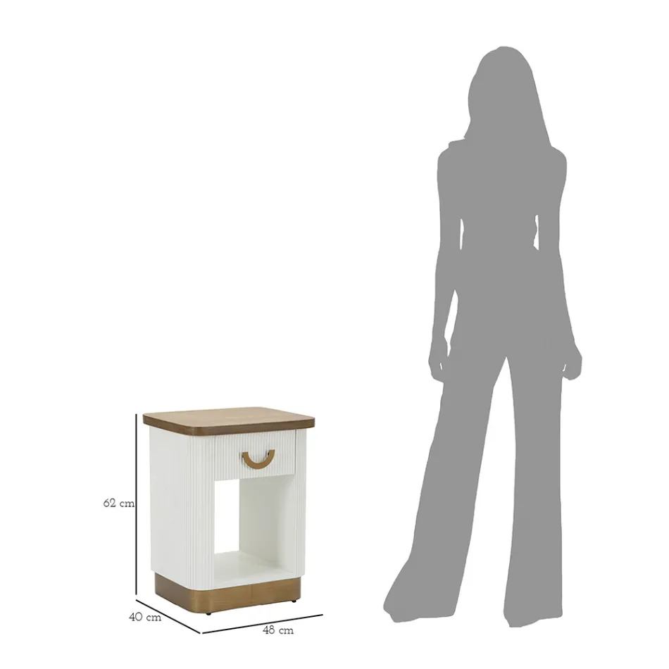 Mesita de noche de madera decorada con líneas en relieve con cajón y estante - Rachel Viadurini