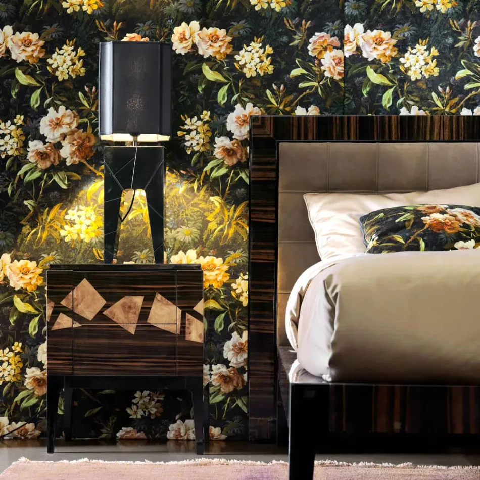 Mesita de noche en madera de nogal y ébano Grilli Zarafa hecha en Italia Viadurini