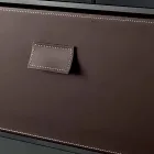 Mesita de noche en vidrio ahumado con cajón de cuero 2 dimensiones - Linzy Viadurini