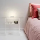 Mesita de noche transparente con luz táctil iluminada LED Adelia Viadurini