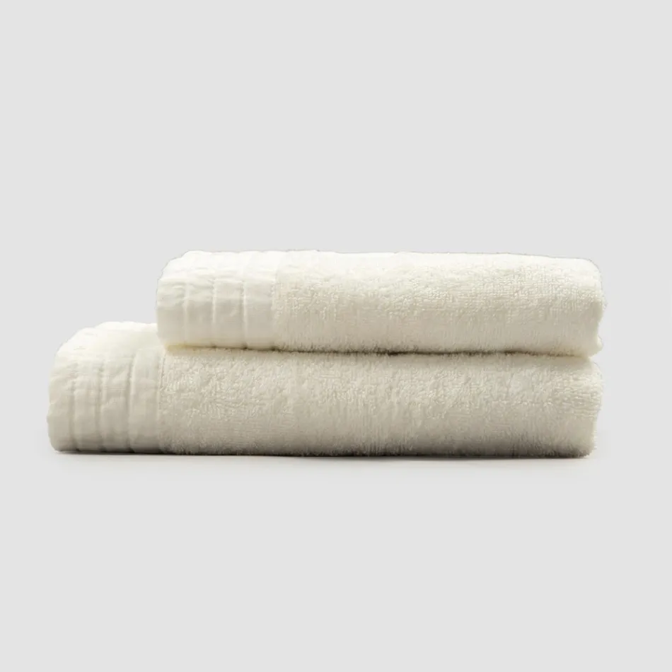 Juego completo de toalla de cara y toalla de invitados en mezcla de rizo y lino - Kilim Viadurini