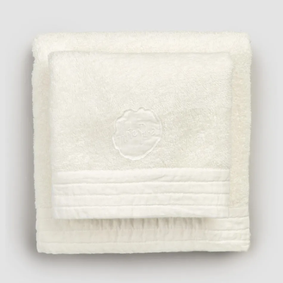 Juego completo de toalla de rostro y toalla de invitados en mezcla de rizo y lino - Kilim Viadurini