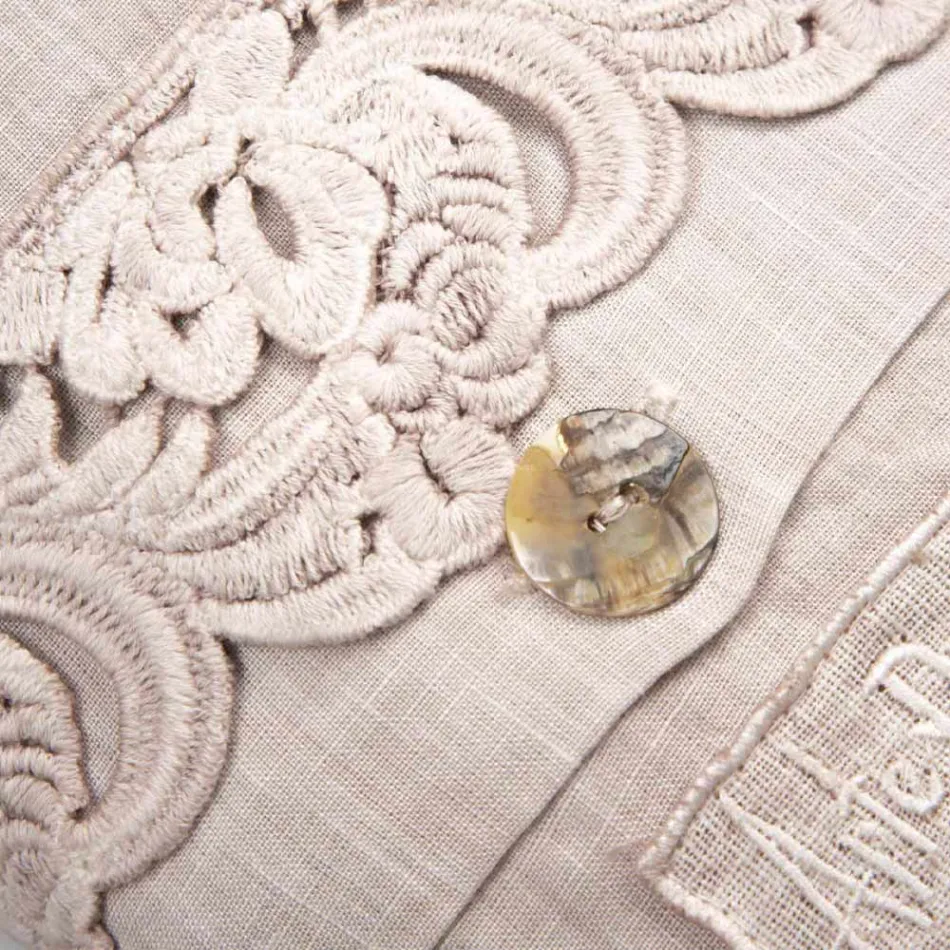 Juego de Sábanas Dobles de Lino Claro y Encaje Armonia 2 Colores - Dettox Viadurini