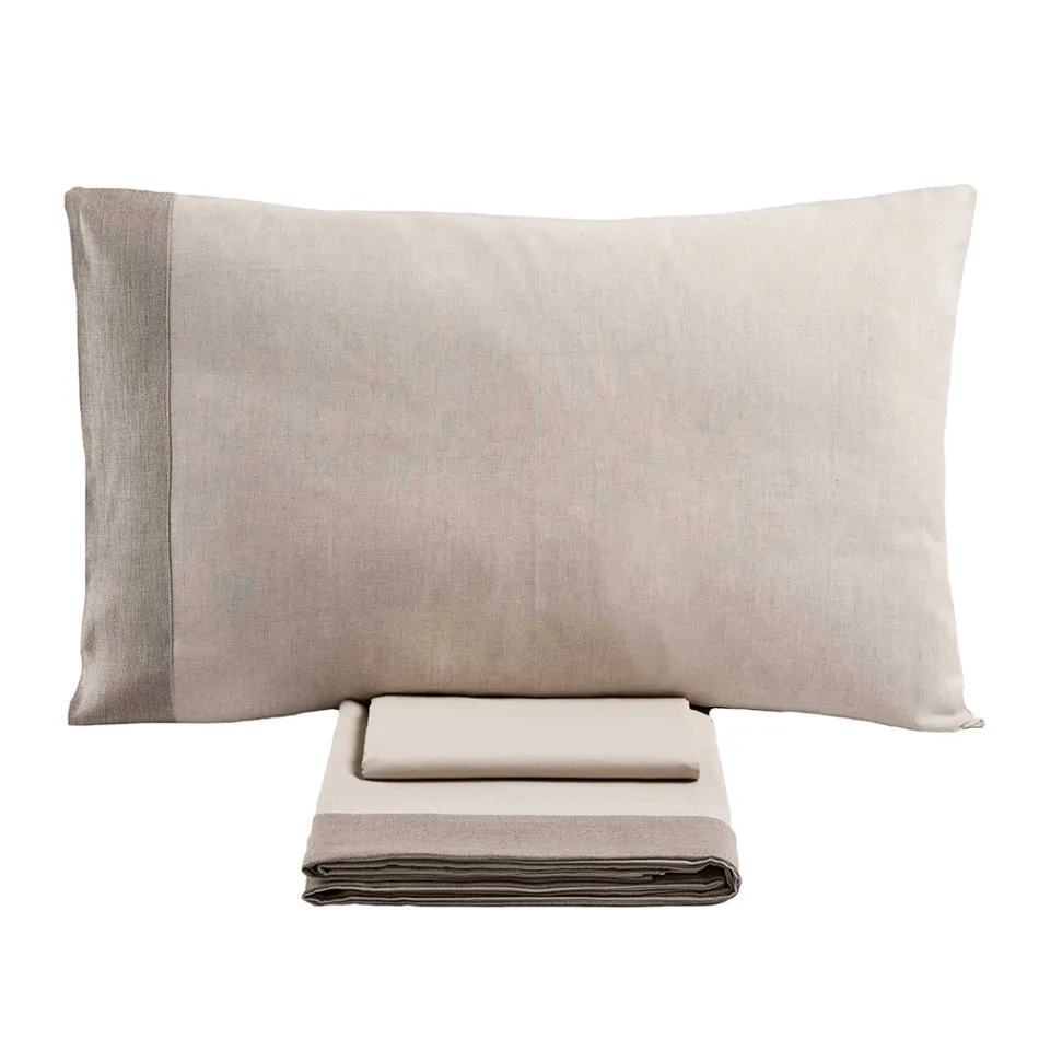Juego de cama doble en 90% algodón y 10% lino fabricado en Italia - Nestlé Viadurini