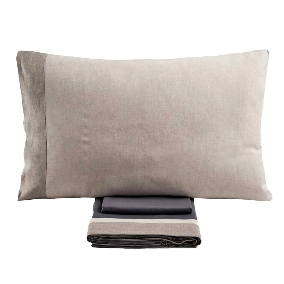 Juego de cama doble en 90% algodón y 10% lino fabricado en Italia - Nestlé Viadurini