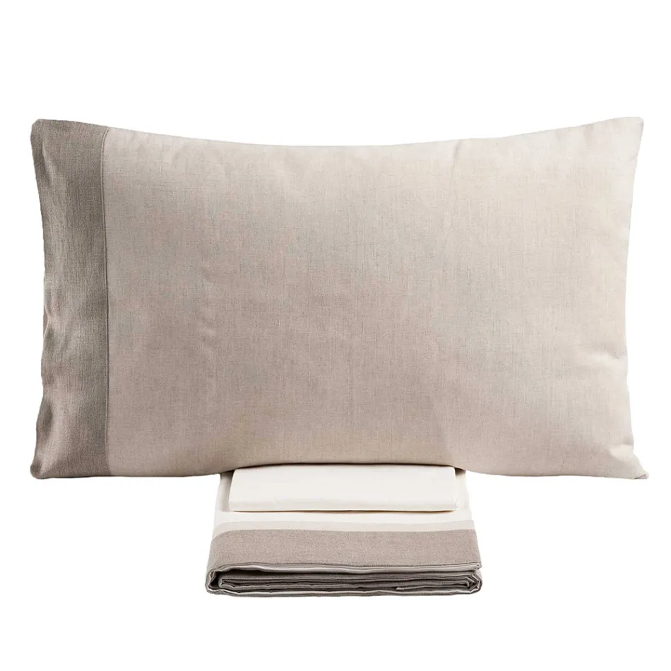 Juego de cama doble en 90% algodón y 10% lino fabricado en Italia - Nestlé Viadurini