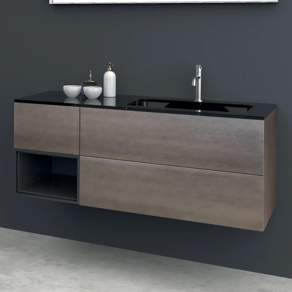 Composición 2 Mueble de baño suspendido en MDF Lacado Platino 120 cm - Renga Viadurini