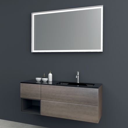 Composición 2 Mueble de baño suspendido en MDF Lacado Platino 120 cm - Renga Viadurini