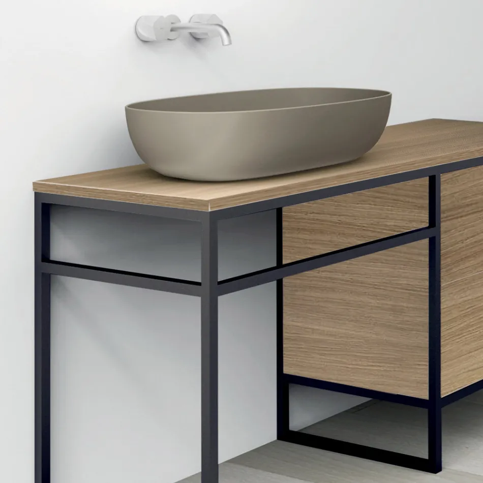 Mueble de Baño Composición 3 en Metal y Roble Lujo Ecolegno - Cizco Viadurini