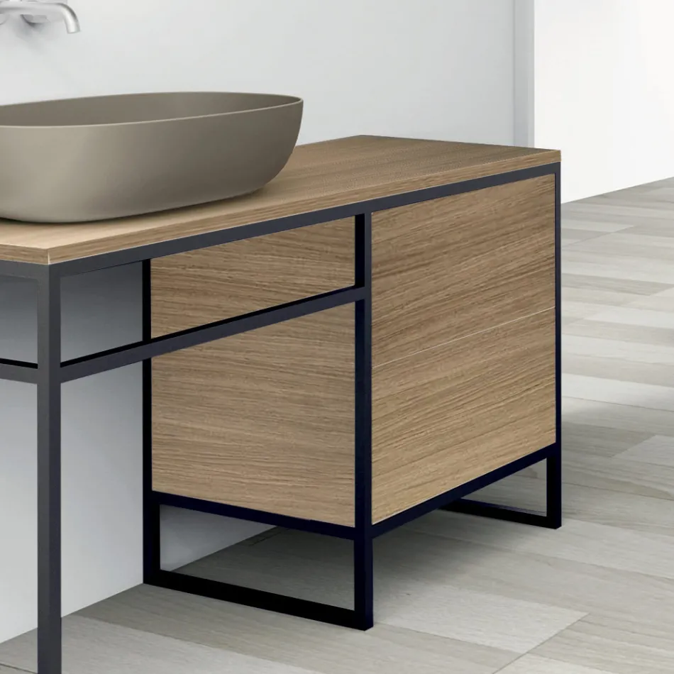Mueble de Baño Composición 3 en Metal y Roble Lujo Ecolegno - Cizco Viadurini