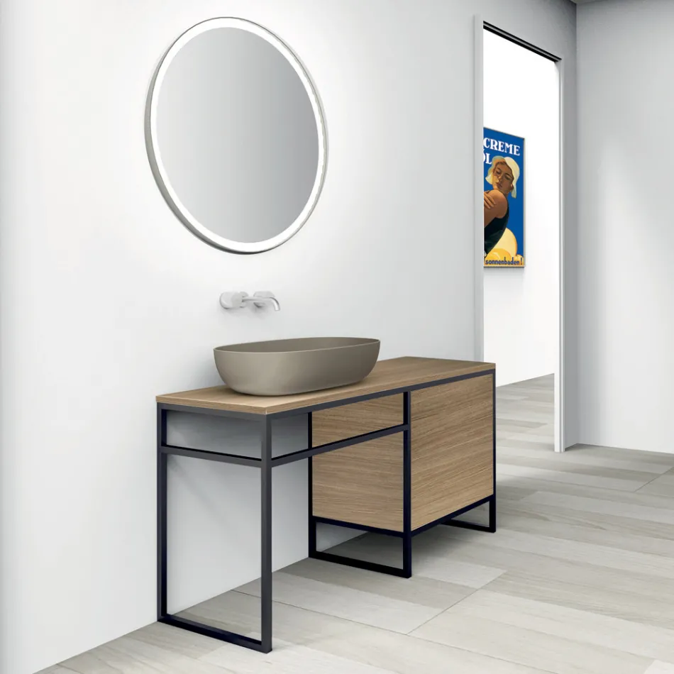 Mueble de Baño Composición 3 en Metal y Roble Lujo Ecolegno - Cizco Viadurini